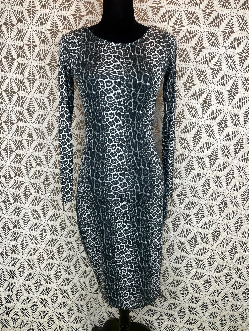 Yizoo Grey Leopard Zipper Sleeve Dress